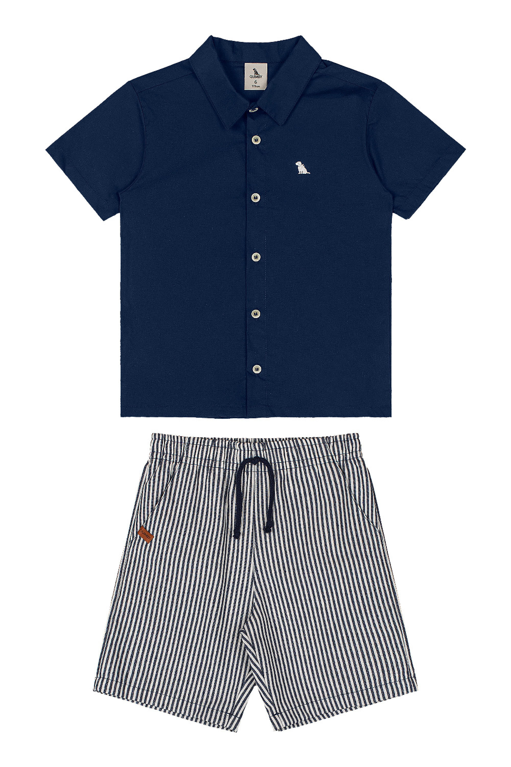 Conjunto Infantil Camisa Social em Tricoline e Bermuda (Azul Marinho) Quimby - Imagem 14